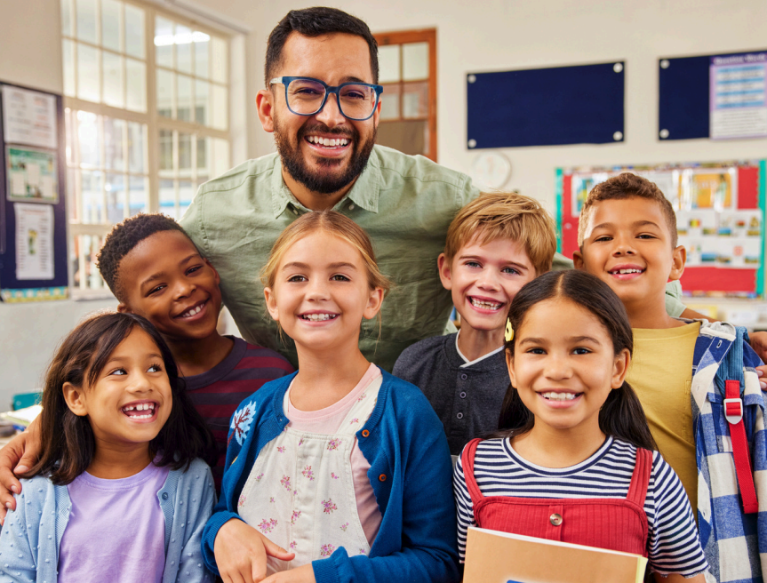 teacher and students in a group